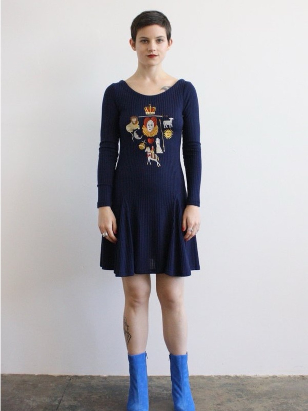 Samantha Pleet Elizabeth Navy Knit Long Sleeve Dress